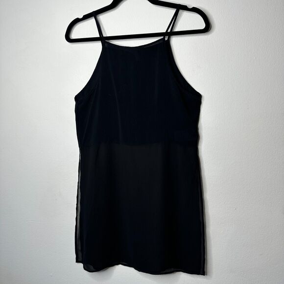 BCBGeneration Jet Black Sheer Side-Slit Lined Spaghetti Strap Crop Tank Cami SM - Picture 7 of 12